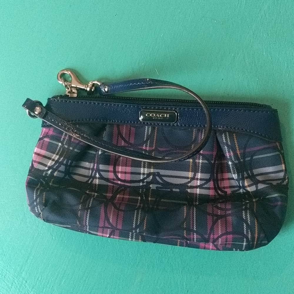 Blue & Purple Plaid Coach Clutch